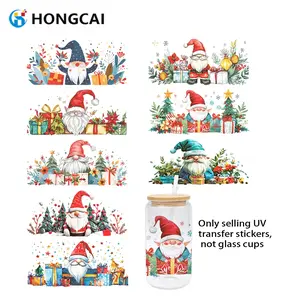 8 Piece Holiday Santa Sticker Set, UV Dtg Transfer Cup Stickers, Waterproof Glass Cup DIY Decals, Craft Art Supplies