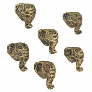Set of 6 Gold Elephant Head Cabinet Knobs - 2in Safari Drawer Pulls