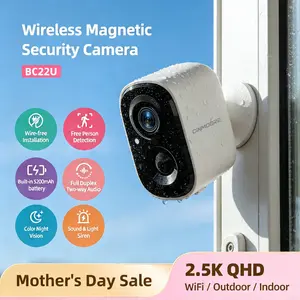 CINMOORE Wireless Smart Security Camera Indoor/Outdoor/Garage Camera, 2.5K QHD, Rechargeable Magnetic Installation, Color Night Vision, Free Local AI Motion/Person Detection Spotlight & Siren, 2-Way Audio Speaker, IP65 Weatherproof, App Remote Monitoring