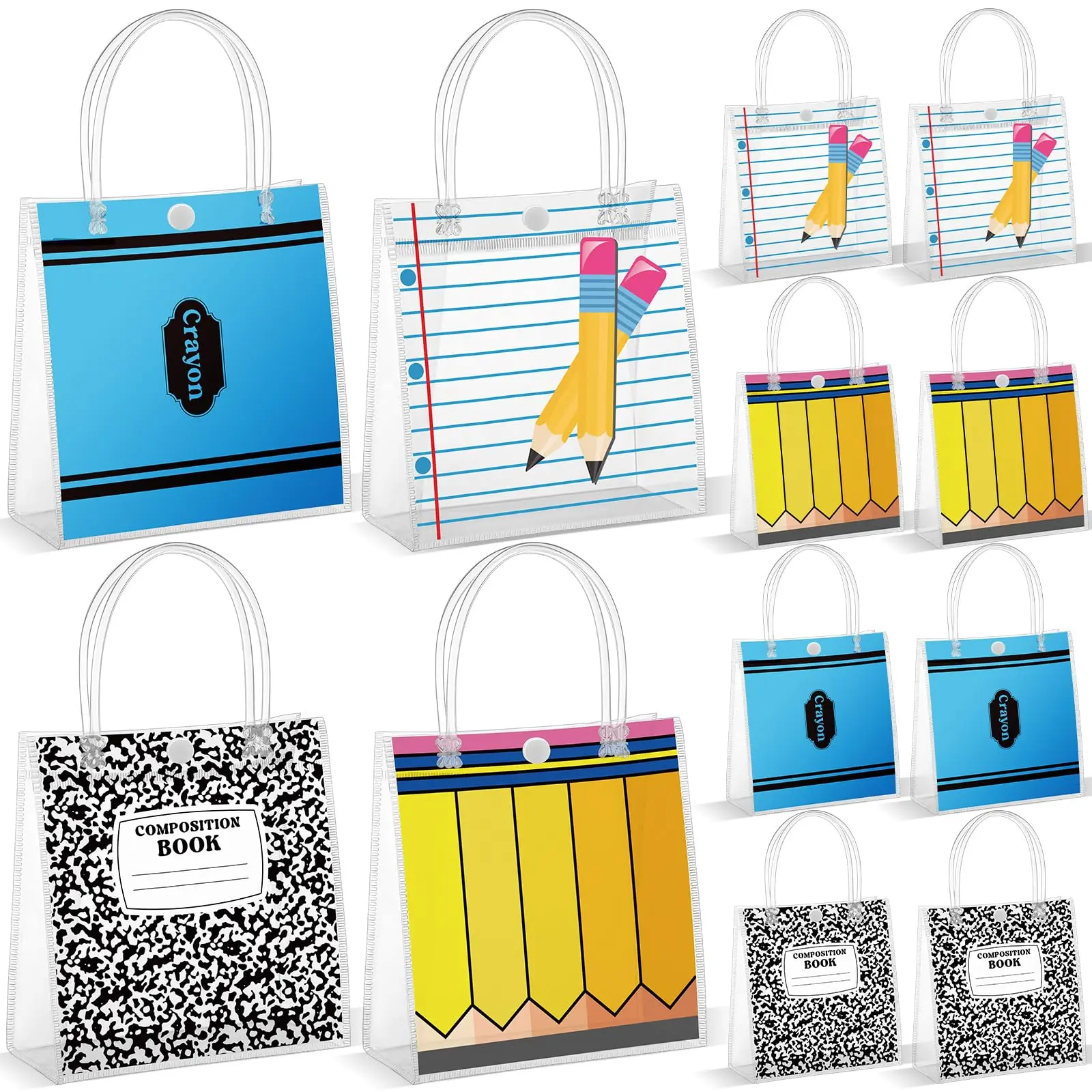 24 Pcs Back to School Goodie Bags Teacher Appreciation Gift Bags with Handle Plastic Clear PVC Handbags for Teacher Student,School Classroom Party Supplies for Preschool Kindergarten Birthday Party Gift