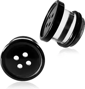 2 count  Plug Gauges for Ears Women Men Black White Button Plug Earrings, Single Flared Saddle Stretching Gauge Tunnels Expanders, Four Hole Button  Plugs with Rubber O-Rings 8G to 1 Inch