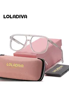 LOLADIVA Unisex Transparent Design Full Frame Plano Glasses Fresh And Soothing Style Geometric Frame Plano Glasses