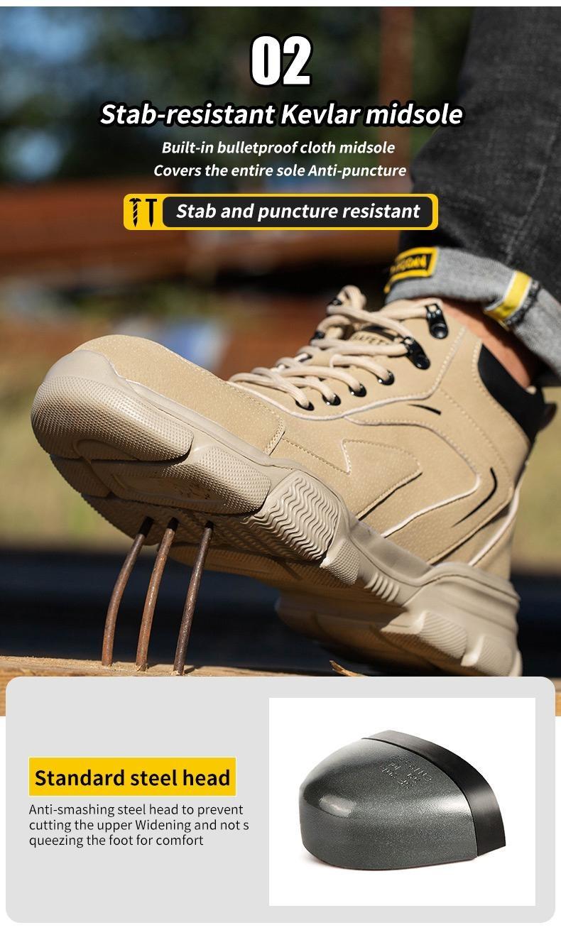 Outdoorfun Anti-Smash & Anti-Puncture Work Shoes: Khaki, Closed Toe, Protection for Boys & Workers