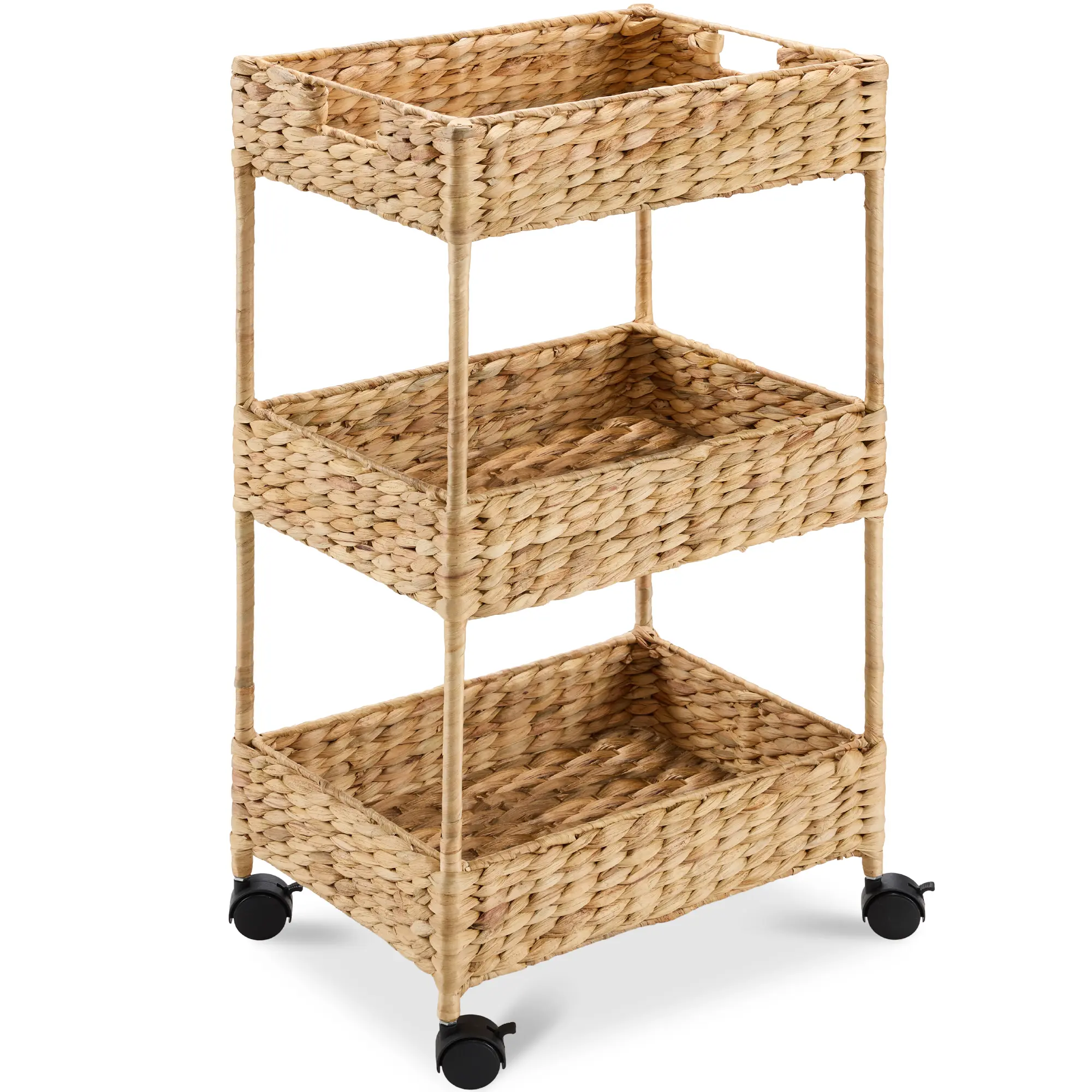 Best Choice Products 3-Tier Water Hyacinth Rolling Utility Cart w/ Weaved Baskets Best Choice Products 3-Tier Water Hyacinth Rolling Utility Cart w/ Weaved Baskets