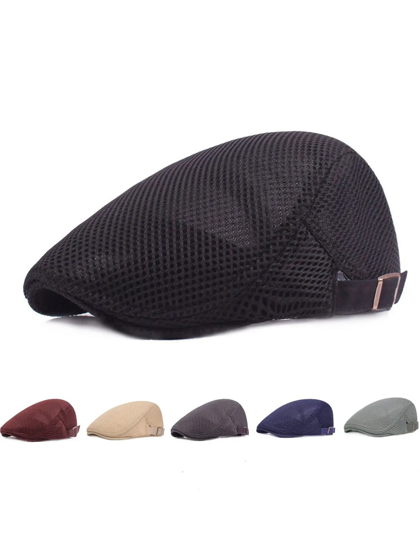 1pcs Men'S Breathable Mesh Newsboy Caps - Lightweight Sun Hat, Ventilated Summer Hats with Adjustable Snapback Closure,  Perfect for Casual Wear, Outdoor Activities, and Special Occasions, Outdoor Headwear | Adjustable Cap | Mesh Construction