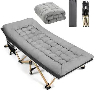 Portable Camping , 600LBS Max Load, Extra Wide with Thick Mattress, Folding  for Outdoor Camping/Office, Home Nap (Grey)