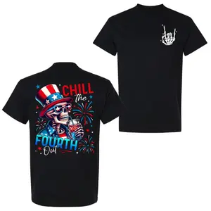 Oversized T-Shirt, Patriotic Skeleton Graphic Tee, Independence Day Fireworks Skull Art Print Shirt, Loose Comfortable Everyday Wear Top, Trendy Holiday Apparel, Unique Gift