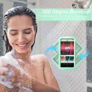 URROY Waterproof Shower Phone Holder, 360° Rotation Shower Phone Case, Anti-Fog High Sensitivity Cover Mount Box for Bathroom Wall Mirror Bathtub Kitchen, Compatible with 4" - 7" Cell Phones