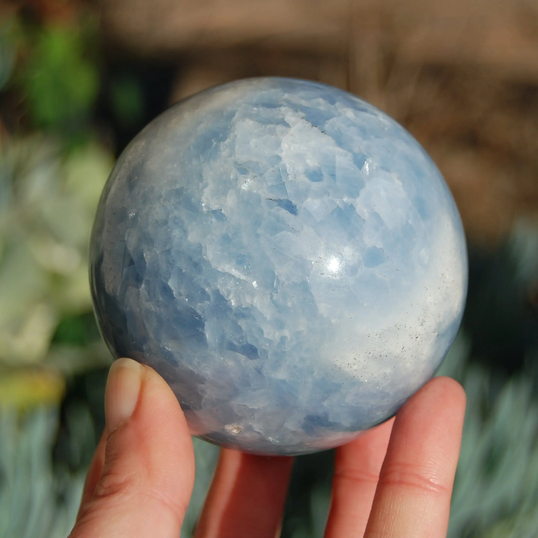 Large 1.4lb Blue Calcite Crystal Sphere, Madagascar