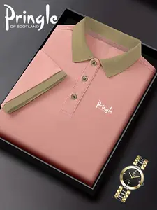 Men's Ff4879 Pringle Logo Polo Shirt, Casual Animal Print, Fitted Short Sleeve, Breathable and Stretchy, All Seasons Wear, Summer Clothes