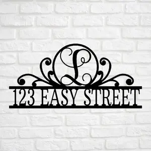 Personalized Address Sign with Monogram Initial - Custom House Number Sign