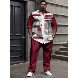 Large Size Men's Knit Shirt Set, PLUS SIZE