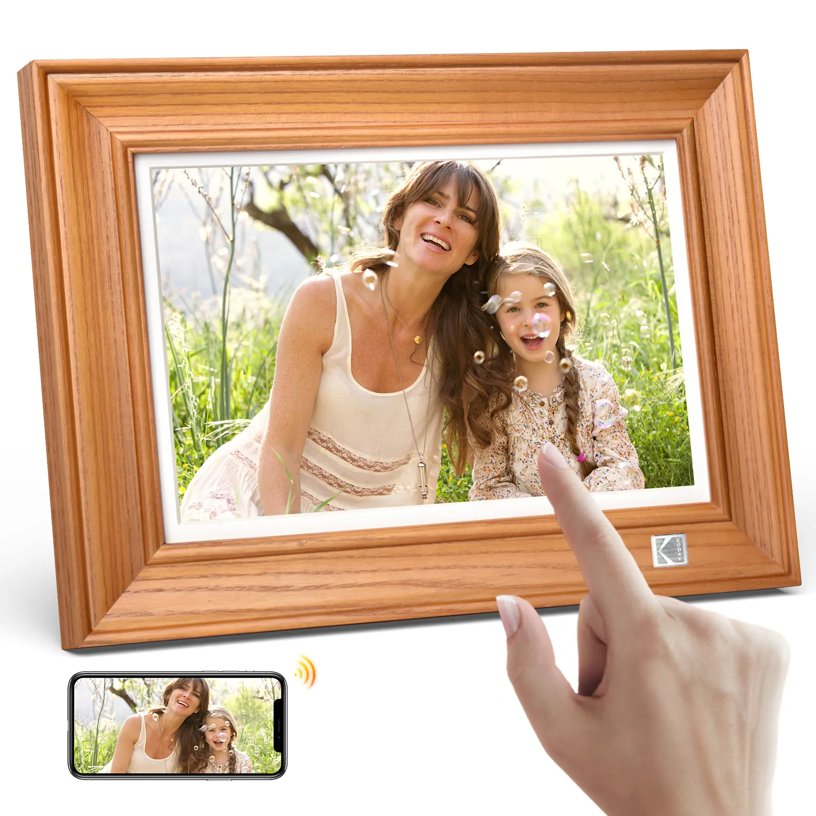 KODAK 10.1-Inch FHD Digital Picture Frame - Wooden Room Decor Photo Frame with 1920*1200 Touchscreen, 32GB Storage, WiFi 6, Quad-Core CPU, Easy Photo Transfers, Gift-Worthy, Weather Updates, Display Capabilities (summerwins)