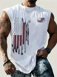 Men's American Flag Sleeveless Vest, Street Style Loose Fit Gym T-Shirt, Trendy Casual Design, Summer Fashion