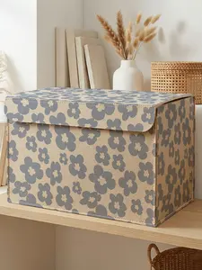 Floral Pattern Storage Box, Felt Texture with Lid, Holds Clothes/snacks/documents, Ideal for Renters/students/moms, Unique Furniture Style