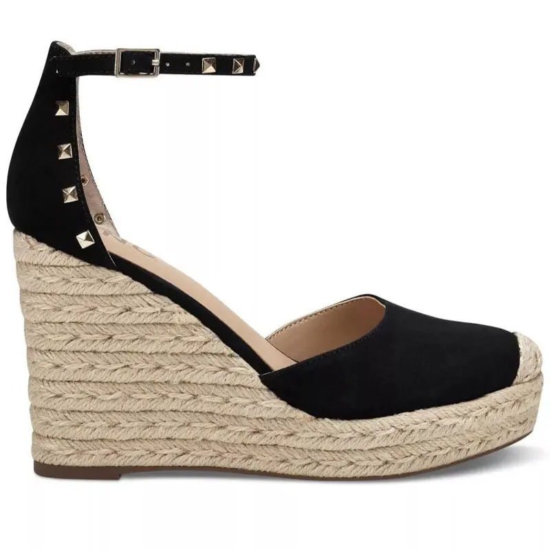 Women’s Closed Toe Wedge Espadrilles, Black with Gold studs. Size 10 New In Box
