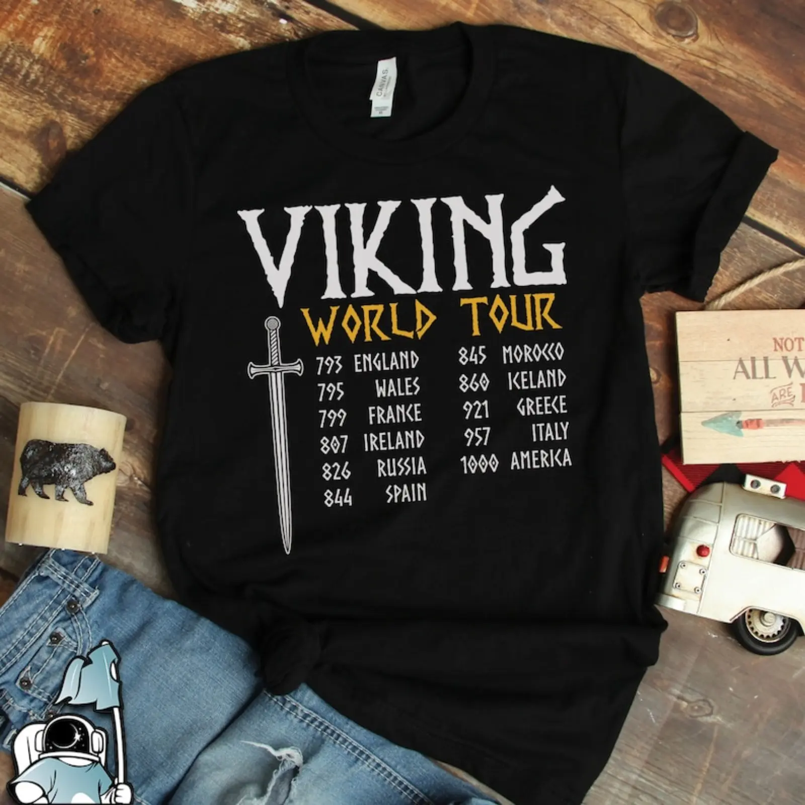 Men's Casual Viking Graphic T-Shirt in 100% Cotton Knit Fabric, Short-Sleeve Round Neck Norse Mythology Print Streetwear