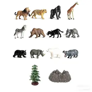 14PCS Realistic Safari Animal Figures Set - 12 Jungle Animals + 2 Scenery Accessories, Educational Toy for Kids, Perfect for Diorama, Birthday Gift & Classroom Play