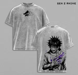Megumi Fushiguro Jujutsu Kaisen Vintage Washed Oversized T Shirt Anime Manga Graphic Tee JJK Anime Streetwear Unisex Heavyweight Cotton Double Sided Print Anime Fan Gift 4LB