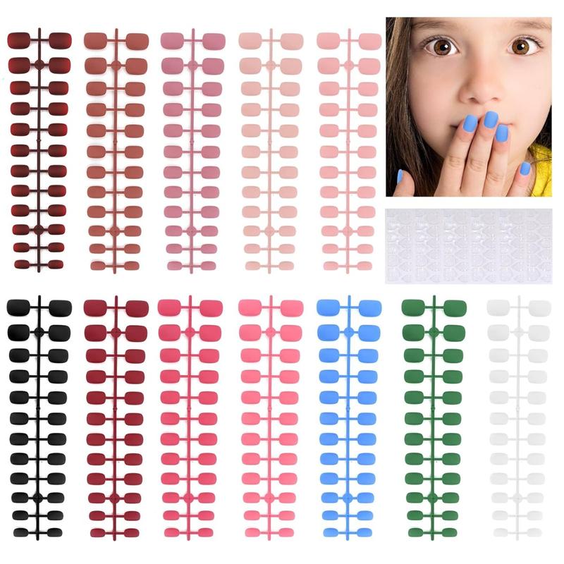 288 Pieces Kids Short Matte Press on Nails, TOROKOM Children Fake Nails Acrylic Nails Art Tip for Kids Short Square Full Cover Fake Nails for Women Girls (12 Matte Colors)