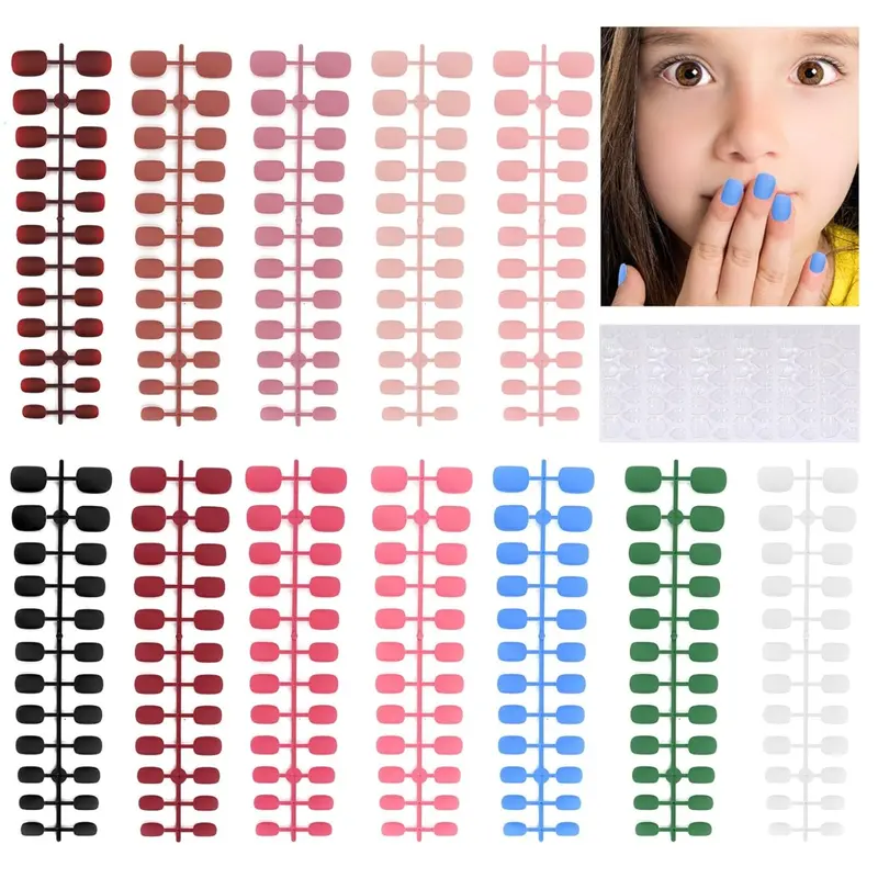 288 Pieces Kids Short Matte Press on Nails, TOROKOM Children Fake Nails Acrylic Nails Art Tip for Kids Short Square Full Cover Fake Nails for Women Girls (12 Matte Colors)