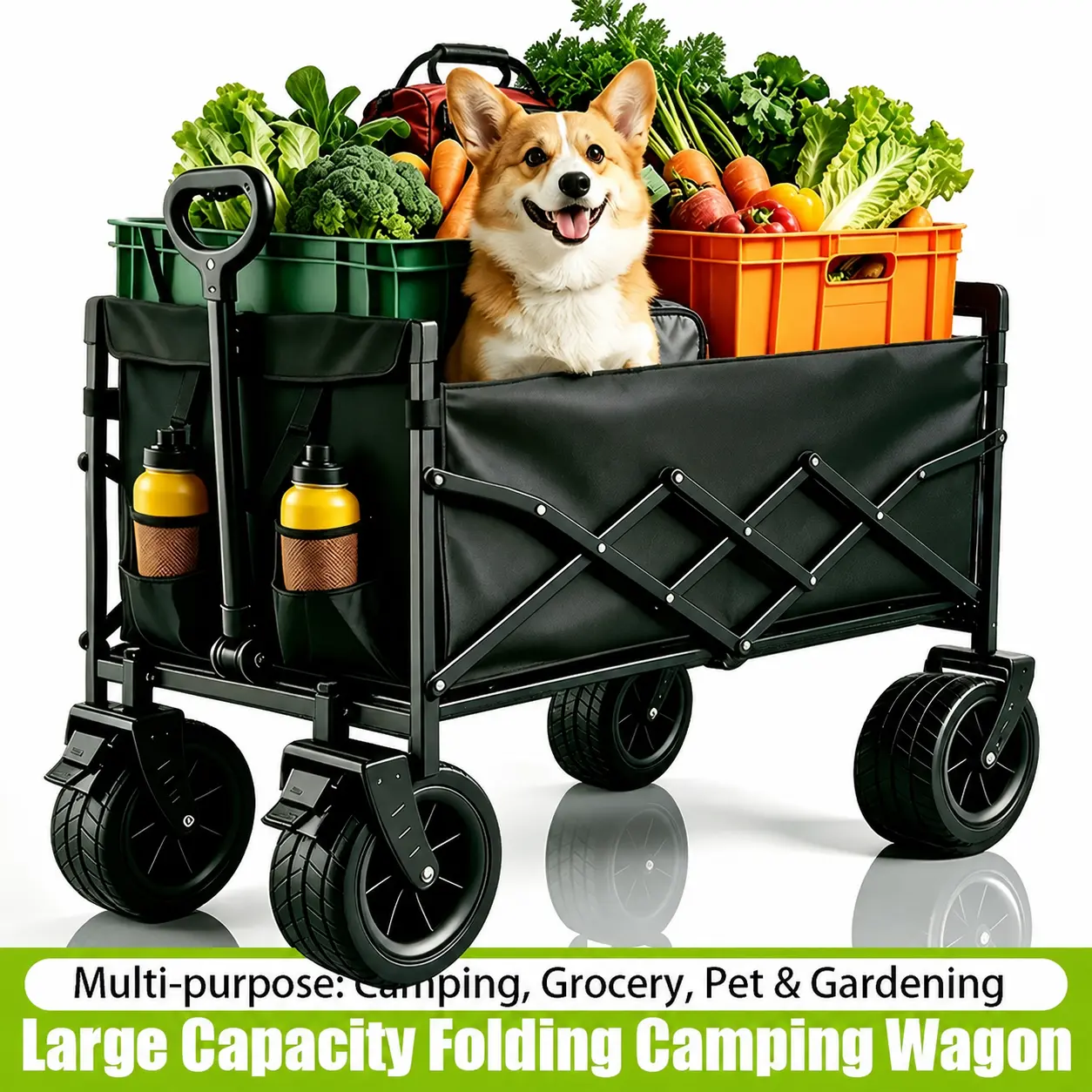 Outdoor Foldable All-Terrain Wheel Utility Cart - Large-Capacity, Lightweight Multi-Functional Trolley for Grocery Shopping, Gardening, Camping (Home Improvement Building Supplies)