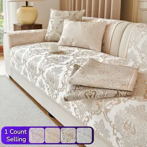 1Pc Non-Slip Chenille Couch Cover, Soft and Breathable Sofa Cushion Cover, Damask Floral Couch Seat Cover, Washable Pet Friendly Furniture Protector, Universal Sofa Protector, Sofa Throw for Loveseat, Armchair, Sectional, All Season