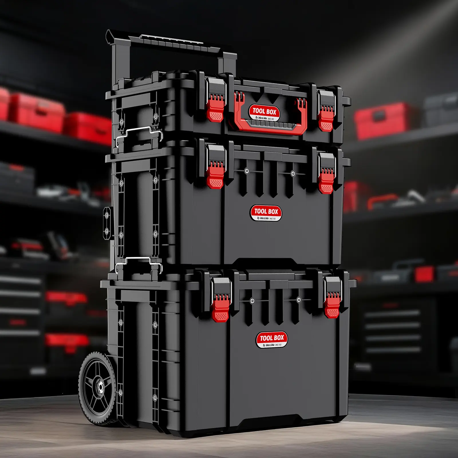 JEKO&JEKO 3-Piece Rolling Tool Box Set – Modular Storage System with Wheels & Small Parts Organizer for Garage, DIY & Home Repairs
