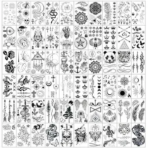 330+ Realistic Black Temporary Tattoos for Adults, 60 Pcs Vintage Skeleton Snake Tattoo Designs, Crowns, Arrows, Sun Moon Stars, Line Flowers, Butterfly, Feather, Infinite Love Tattoo Stickers
