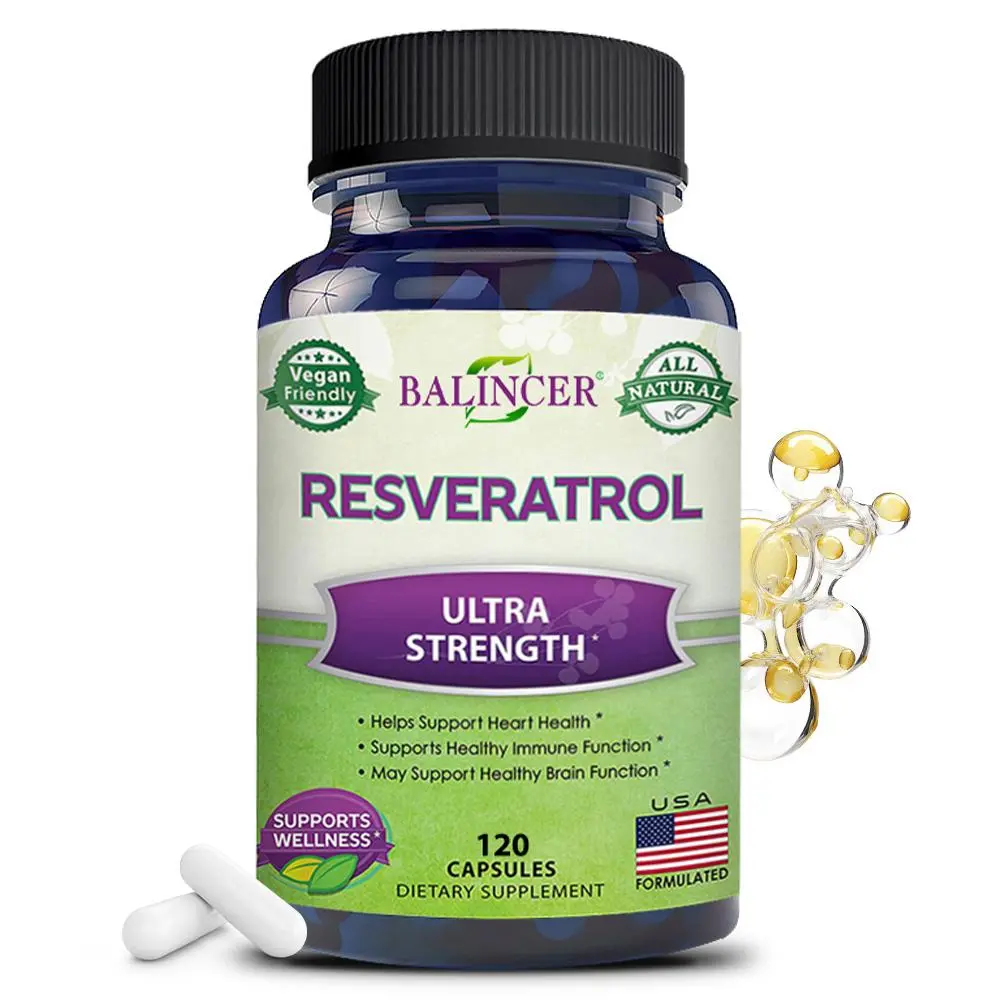 Resveratrol Dietary Supplement - Heart, Cognitive Support, Brain Health, Allergen-Free, 120 Capsules, 24-Month Shelf Life, Cognitive Support Vitamins Supplements, Brain Health Vitamins Supplements
