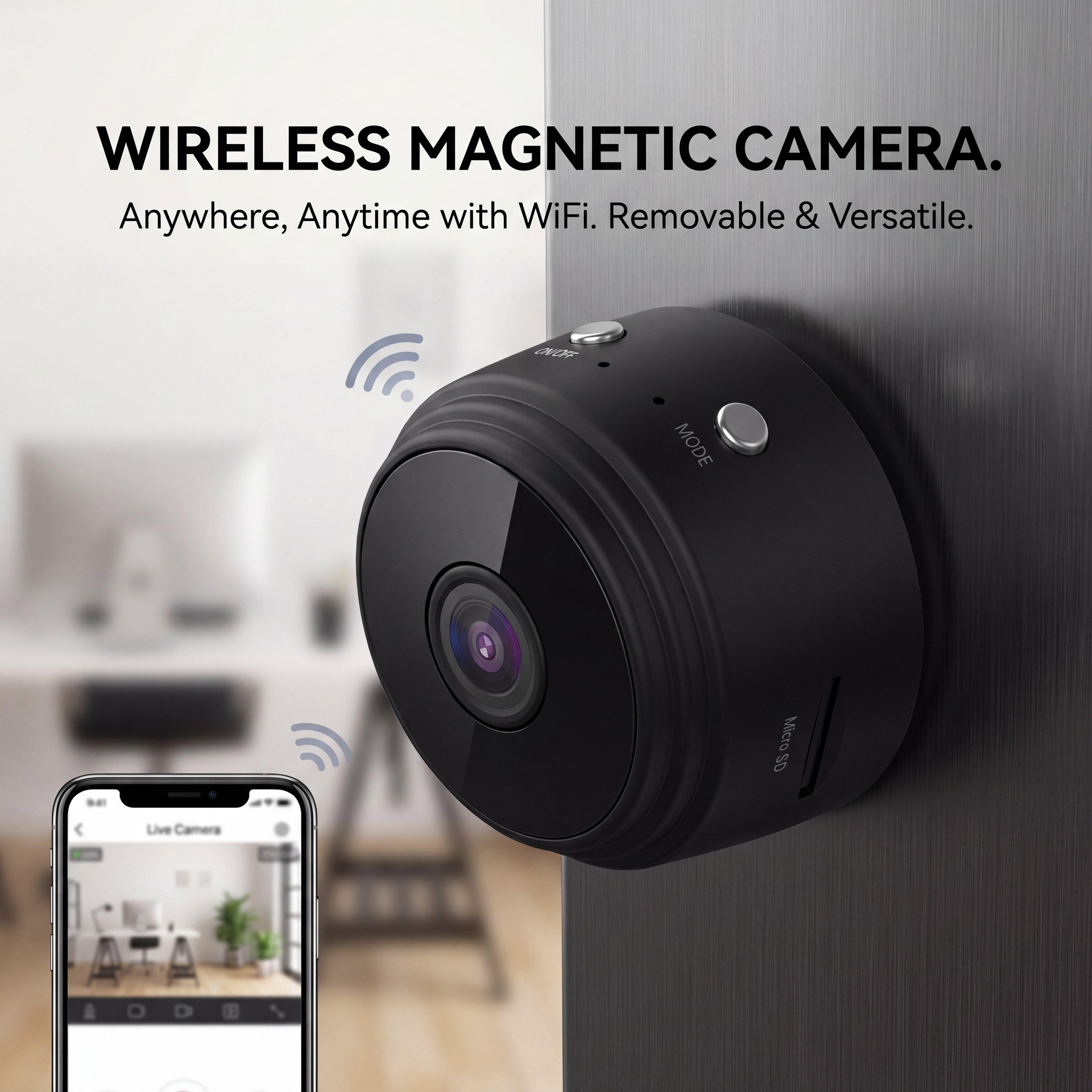 1080P Magnetic Mini Camera | Camera Uses 2.4G WiFi for Live Viewing, Night Vision, SD Card Recording, Portable for Travel, Kids & Daily Use + Free Stand 1080P Magnetic Mini Camera | Camera Uses 2.4G WiFi for Live Viewing, Night Vision, SD Card Recording, Portable for Travel, Kids & Daily Use + Free Stand