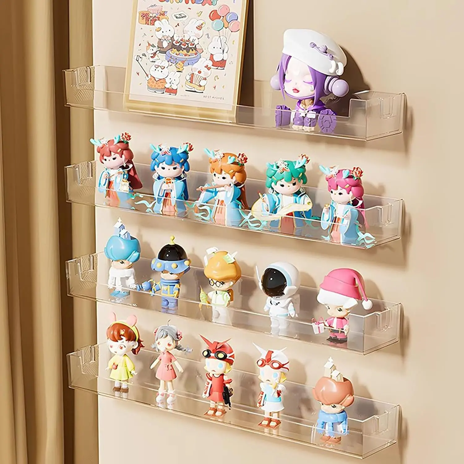 1 PCS Wall-Mounted Acrylic Display Case for Funko Pop, Floating Display Shelves Wall Mounted, Hanging Display Rack for Collectibles/Mini Figures/Tonies/Sonny Angel