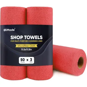 Shop rags 150 sheets towels commercial grade microfiber cleaning cloth lintfree work rag bulk towel for cars mechanic restaurant garage housekeeping 115x 115 red