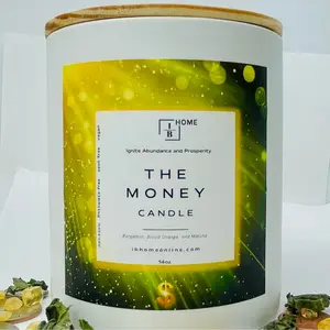 Money Candle 14oz Vegan Aromatherapy Candle with Bergamot, Blood Orange, Matcha & Citrine for Manifesting Abundance and Prosperity - Decor