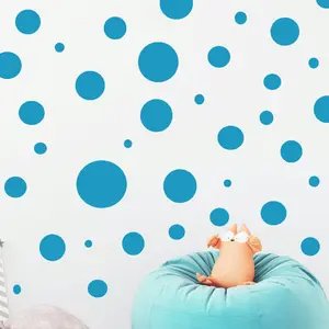 Create-A-Mural Teal Turquoise Polka Dot Wall Decals 63 Teal Blue Dot Stickers Peel & Stick Removable Vinyl Circle Theme Decorative Wall Stickers for Girls Room