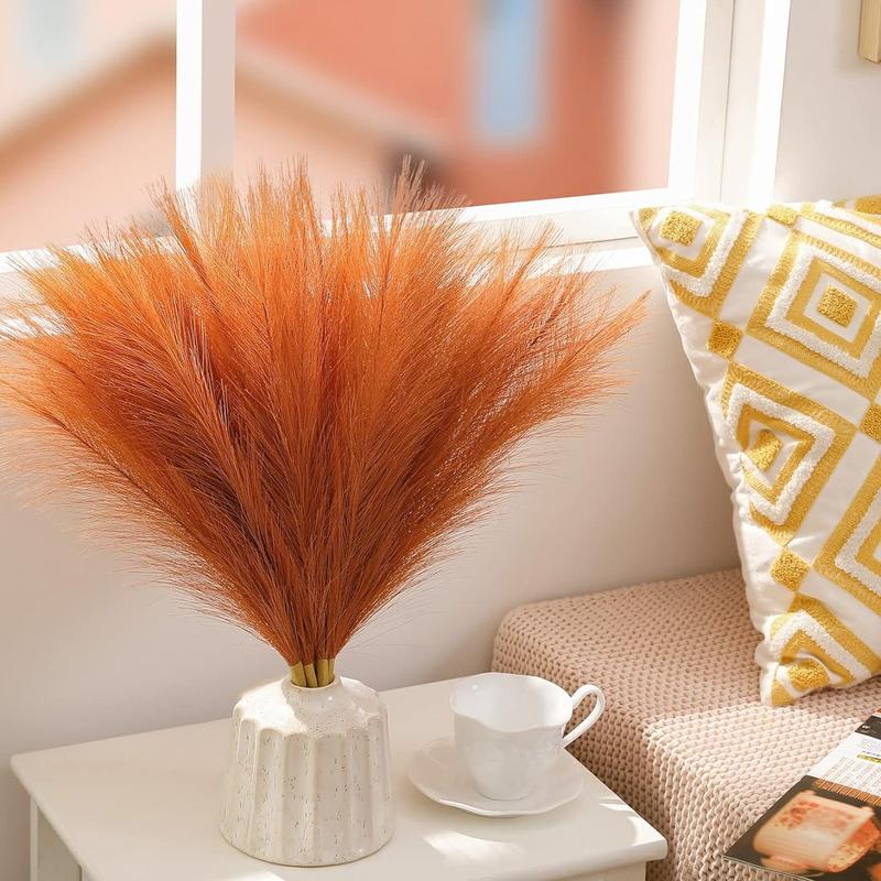 Pampas Grass Decor 17.7 Inch 6 Pcs Orange Faux Burnt Orange Pampas Fall Boho Decor for Home Living Room Decor