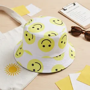 Cute Happy Smiley Face Print Bucket Hat - Reversible Packable Fishing Cap for Women and Men, Perfect for Beach Sun Protection, Summer Outdoor Activities, Casual Fashion Accessory