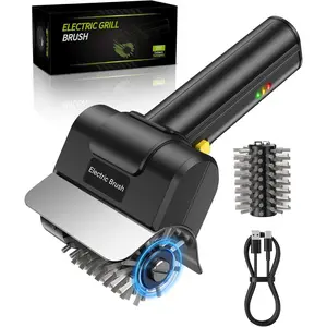 Electric Grill Brush Cleaner - 1500RPM Brushless , 3000mAh Cordless Rechargeable BBQ Cleaning Brush with Extra Replacement Brush , Heavy Duty Grill , Charcoal & Outdoor Grills