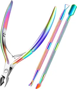 Cuticle Trimmer Cuticle Remover with Cuticle Pusher, Professional Stainless Steel Durable Pedicure Manicure Tools Cutter Nipper Scissor Clipper for Fingernails and Toenails Dead Skin