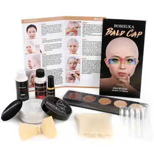 Bald Cap Halloween Makeup Kit for Men & Woman, Complete Bald Cap Costume Character Set, Realistic Bald Cap Kits for Cosplay, SFX Makeup, Dress-Up Party, Stage, Theater & Film