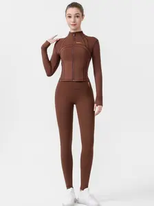 ROROLEMON Women's Fitness Set – Long Sleeve Zip Up Jacket with Matching Pants for Yoga or Running