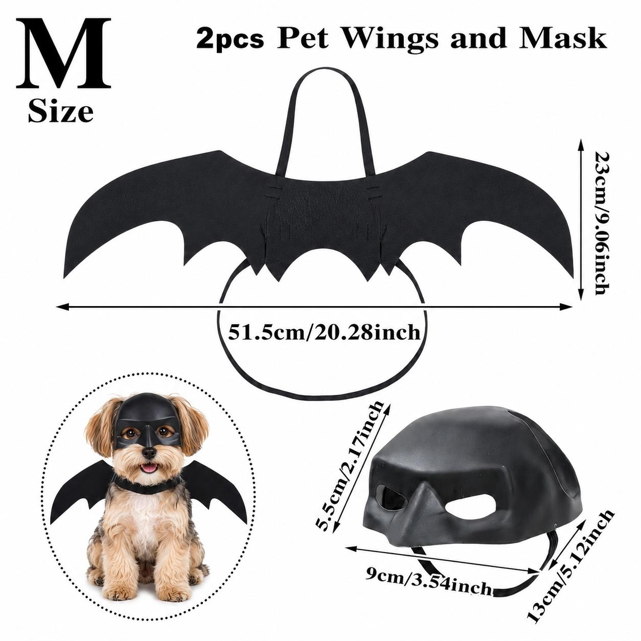 2-Pack Halloween Pet Bat Wings & Mask Set, Black Bat Costume for Cats & Small Dogs, Party Cosplay Outfit, Cute Dress-Up Accessory for Halloween Parties, Christmas and Pet Holiday Decor Chest Harness Handmade Bat-Hat Ghost