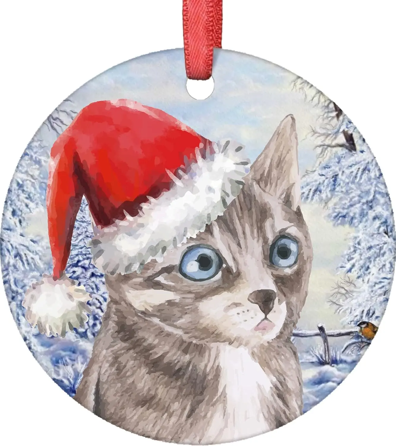 Tabby Cat Christmas Ornament - Ocicat Cat Ornaments for Christmas Trees - Santa Tabby Cat Ornaments - Christmas Tree Decorations - Porcelain Christmas Ornaments - Home Decor - Holiday Pet Gifts