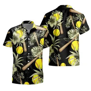 Print Softball  Hawaiian Shirt Men Women, Baseball Lover Shirt, Casual Short-Sleeve Hawaiian Shirt with Oceaed Hawaiian Shirt, Vintage Summer Shirt, Casual Summer Shirt, Gift for Men Womenn-Them