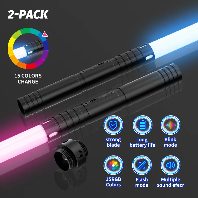 Lightsabers for kids,Lightsaber,USB Rechargeable Light Saber Toy, 15 Color Changing Metal Light Saber Toy, 3 Sound Modes with Blinking Effect, Perfect Gift for Friends Colorful Durable,dueling lightsaber,double sided lightsaber,toy lightsaber for kids