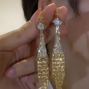 Elegant Sparkling Tassel Earrings with Cubic Zirconia - Perfect for Daily Wear & Parties, Alloy Fashion Jewelry Dangling Decoration