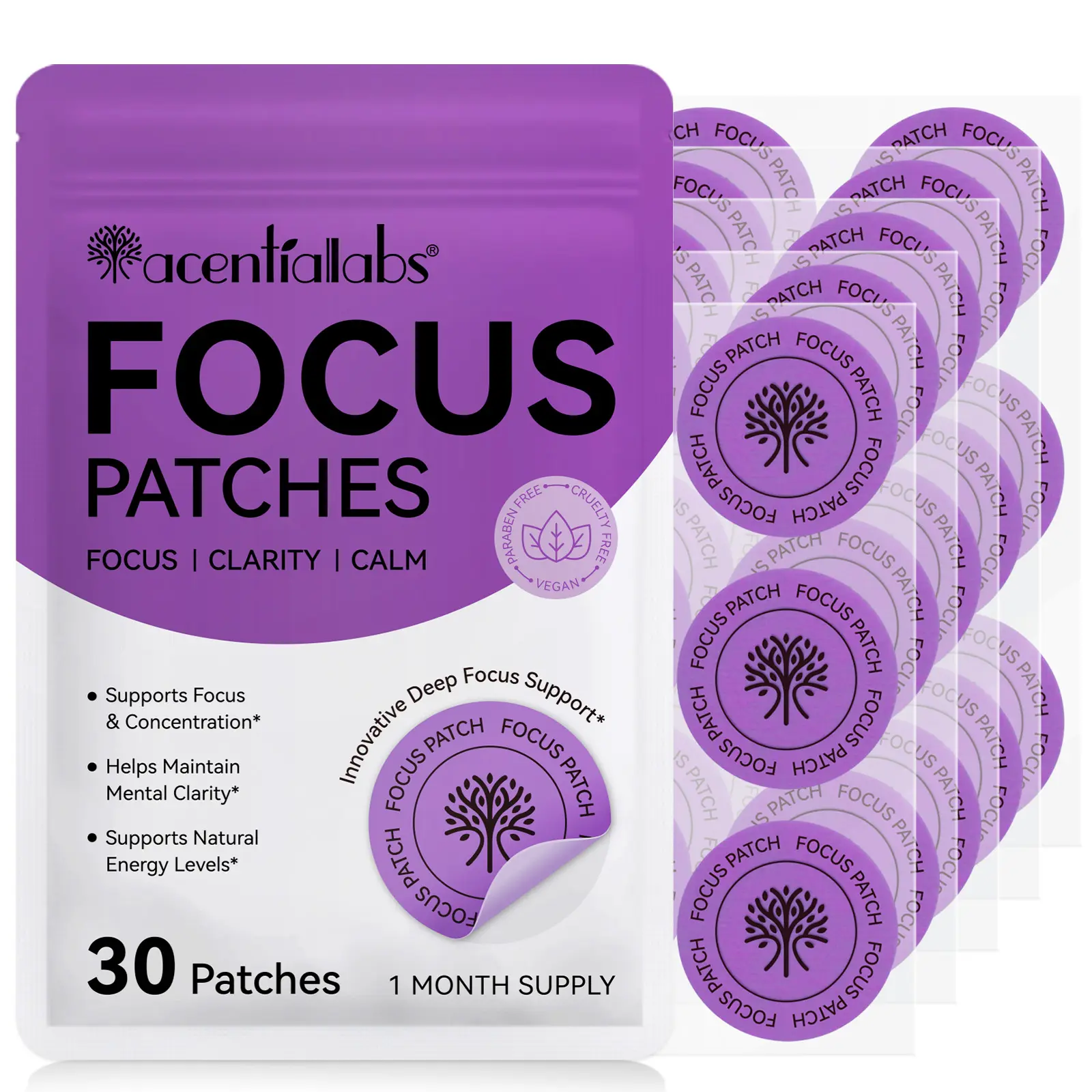 [NEW]Acentiallabs Natural Ingredients Patches - Transdermal Wellness Patches with Ashwagandha & Vitamin B12 for Energy Support, Focus Clarity & Stress Relief*, 30 Count, Easy-to-Use Daily Sticker for On-the-Go Wellness, 2026 Trending Alternative to Pills,