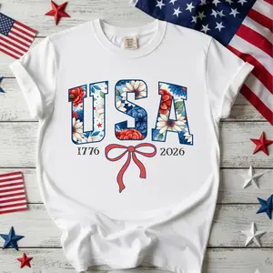 USA 250 Years Shirt, America 250th Anniversary Tee, Patriotic Floral USA Shirt, Independence Day 1776-2026, Gift for Her, Unisex Graphic Tee