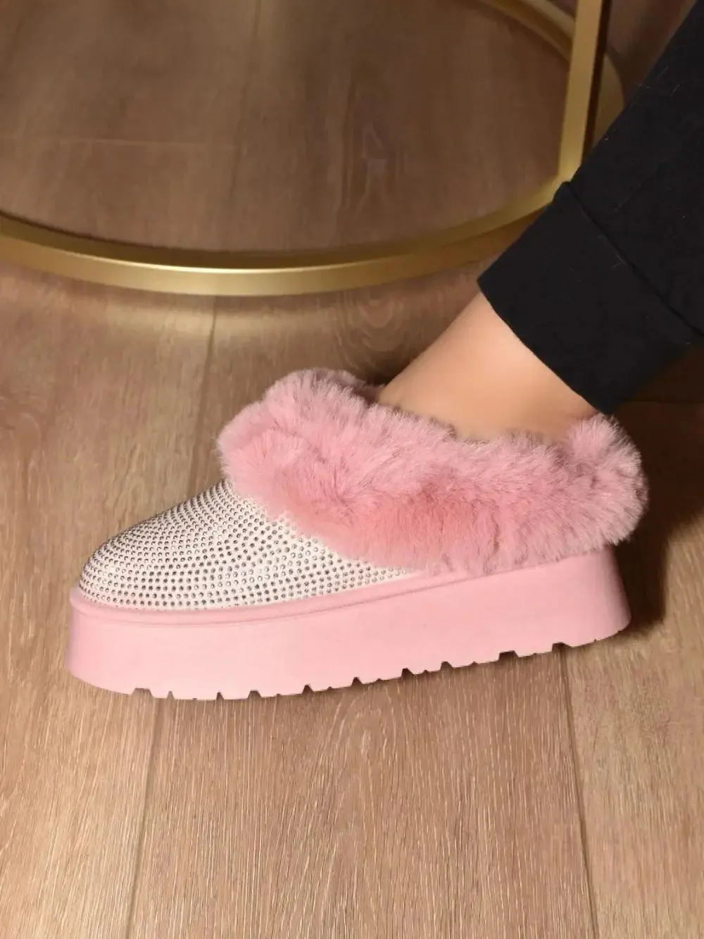 Embellished Faux Fur Platform Ankle Booties