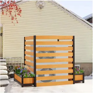 EROmmy No-Dig Privacy Fence Planter, 2PCS 36" W x 45" H Yellow Wood Outdoor Patio Screen, Weather-Resistant for AC Unit & Trash Storage